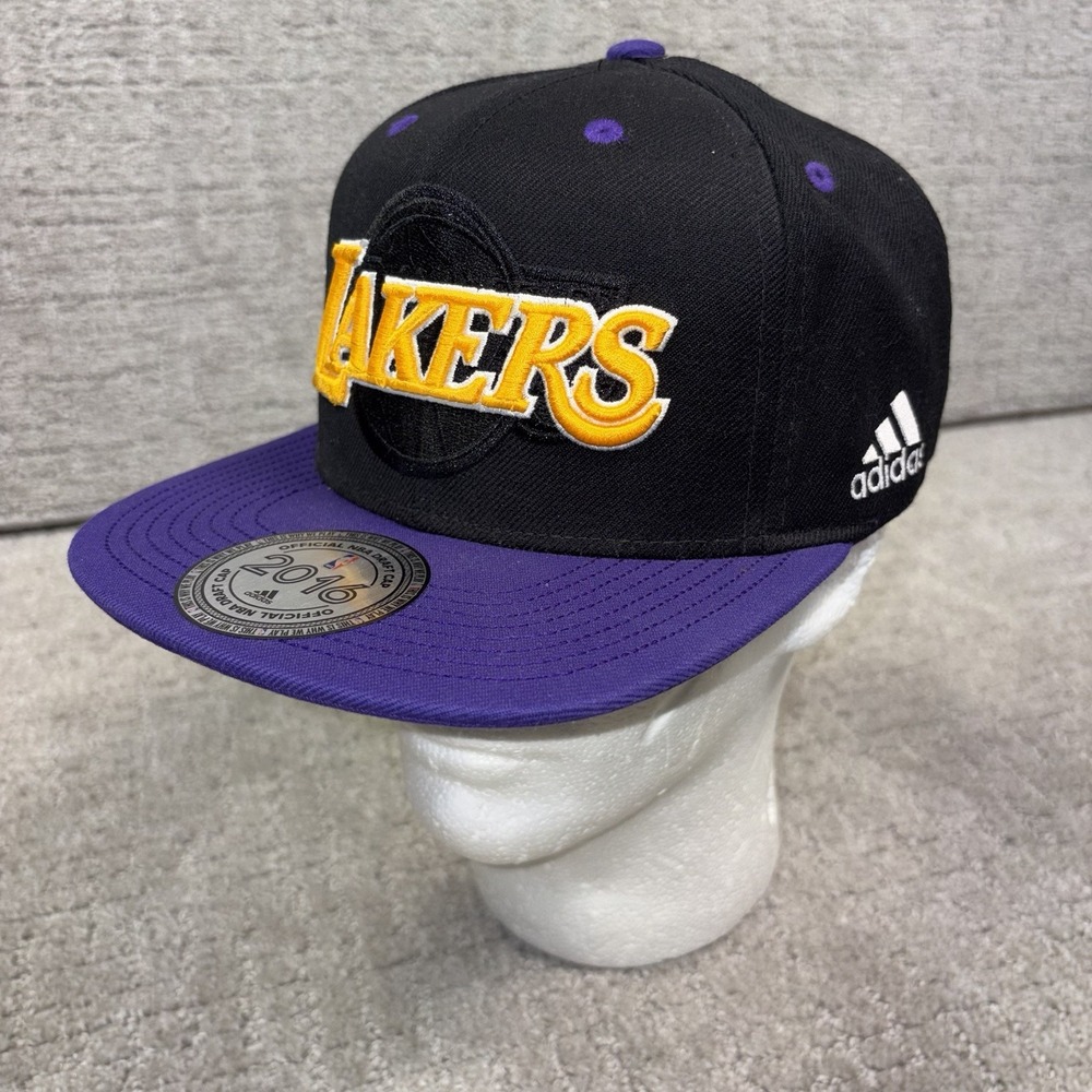 Los Angeles Lakers Adidas 2016 NBA Snapback Hat Cap Black Purple Y2K Embroidered